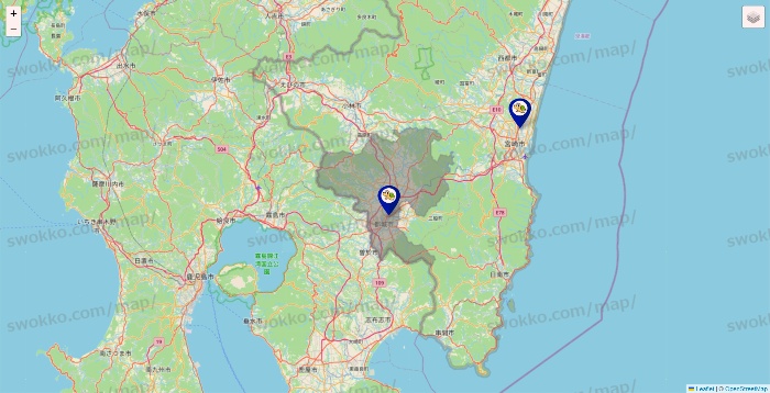 宮崎県のかめやの店舗地図