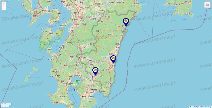 宮崎県のかめやの店舗地図