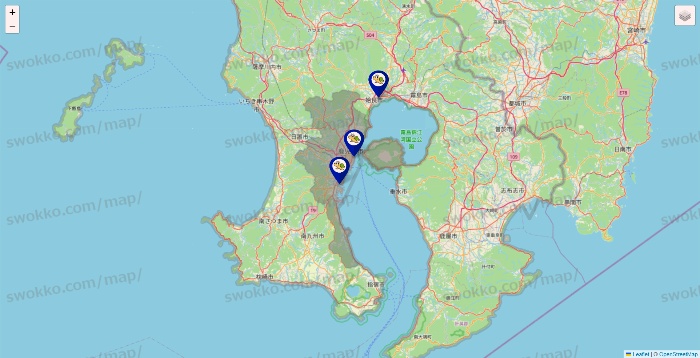 鹿児島県のかめやの店舗地図