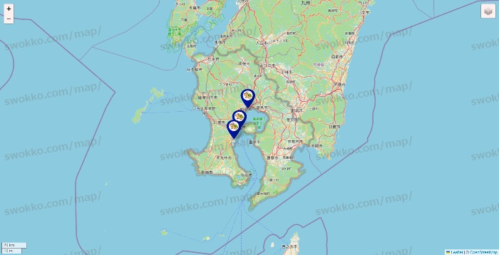 鹿児島県のかめやの店舗地図