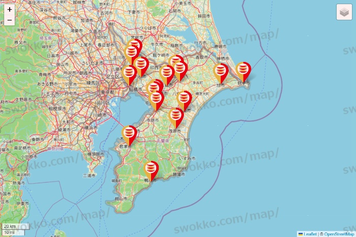 千葉県のかっぱ寿司の店舗地図