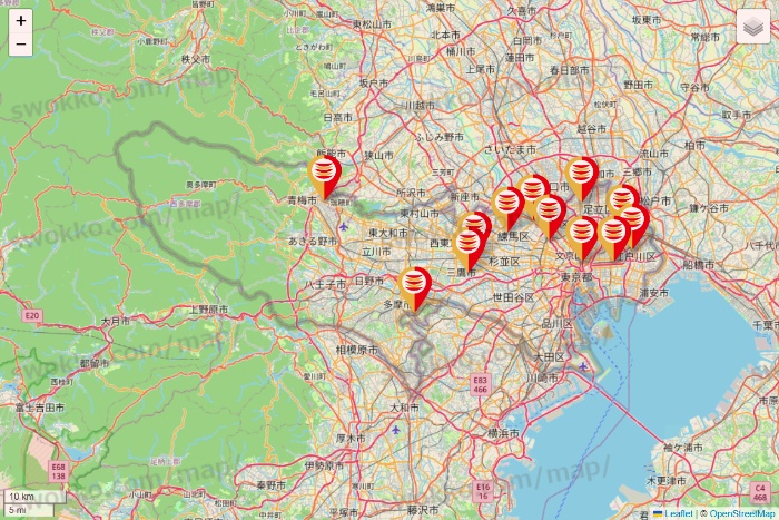 東京都のかっぱ寿司の店舗地図