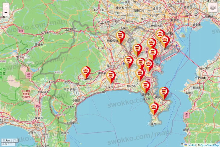 神奈川県のかっぱ寿司の店舗地図