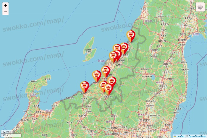 新潟県のかっぱ寿司の店舗地図