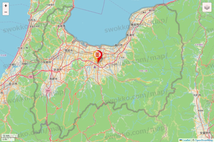 富山県のかっぱ寿司の店舗地図