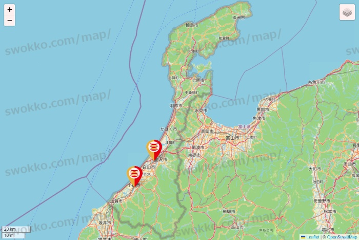石川県のかっぱ寿司の店舗地図