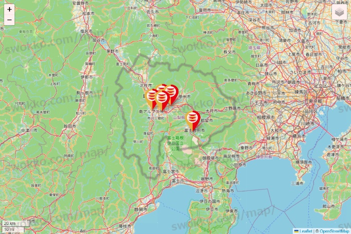 山梨県のかっぱ寿司の店舗地図