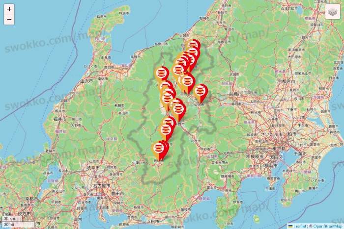 長野県のかっぱ寿司の店舗地図