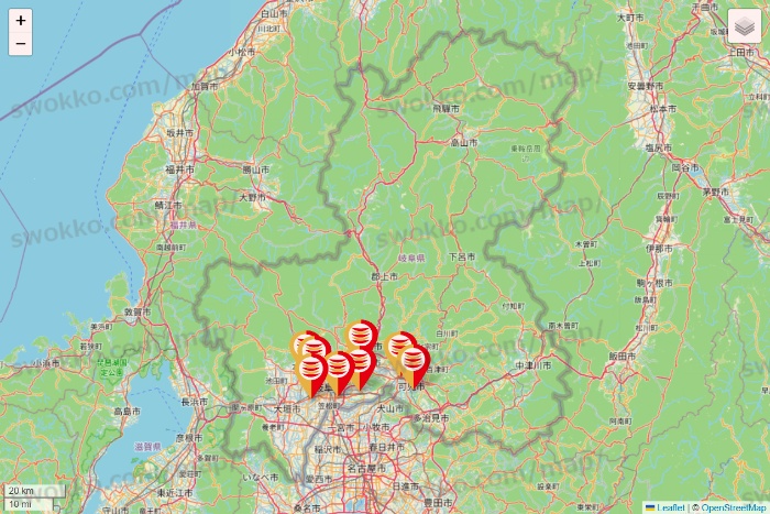 岐阜県のかっぱ寿司の店舗地図