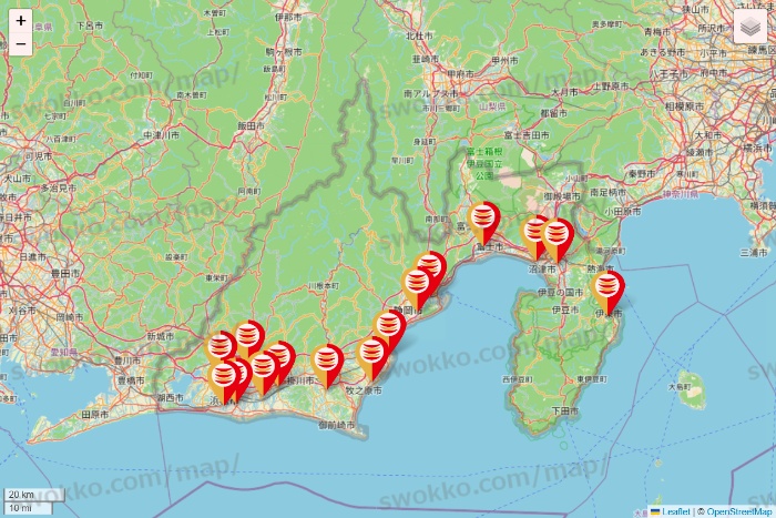 静岡県のかっぱ寿司の店舗地図