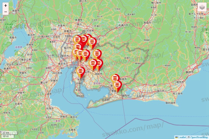 愛知県のかっぱ寿司の店舗地図