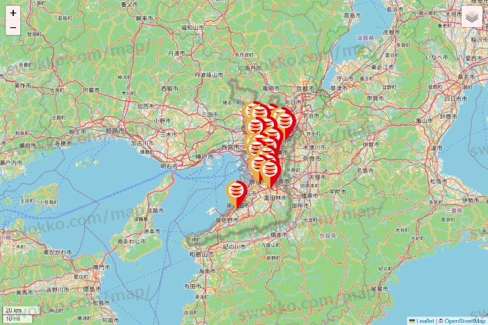 大阪府のかっぱ寿司の店舗地図