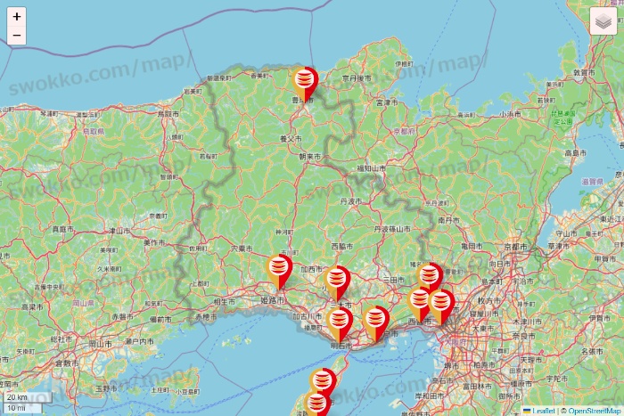 兵庫県のかっぱ寿司の店舗地図