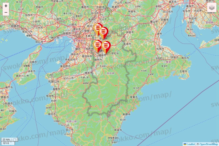 奈良県のかっぱ寿司の店舗地図