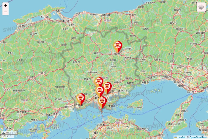 岡山県のかっぱ寿司の店舗地図