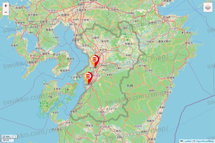 熊本県のかっぱ寿司の店舗地図