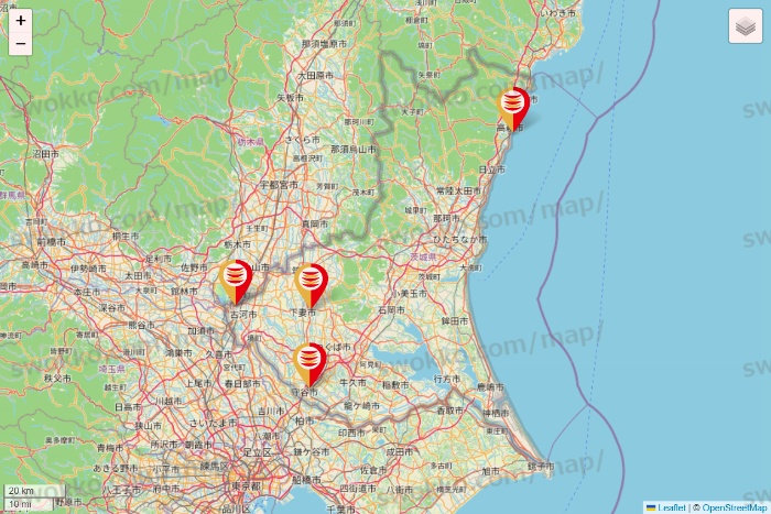 茨城県のかっぱ寿司の店舗地図