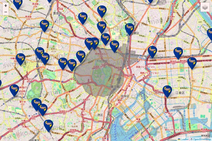 東京都のカラオケBanBanの店舗地図