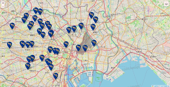 東京都のカラオケBanBanの店舗地図