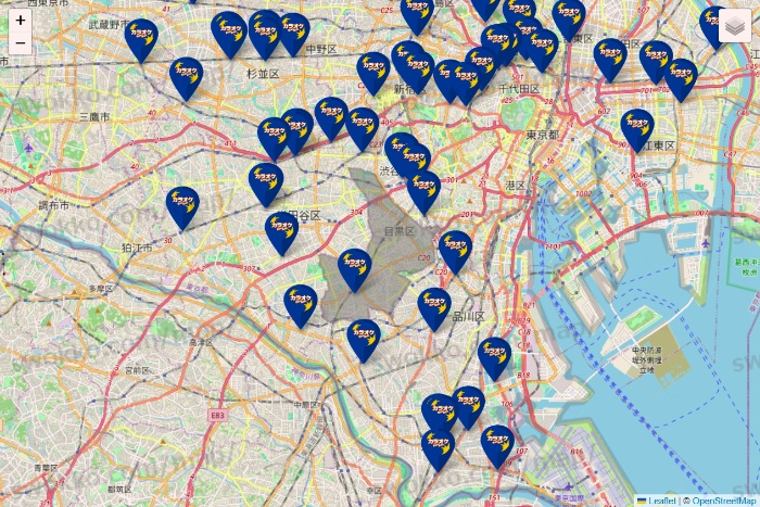東京都のカラオケBanBanの店舗地図