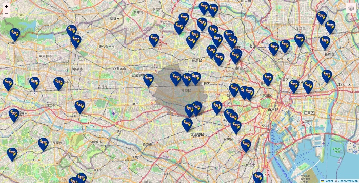 東京都のカラオケBanBanの店舗地図