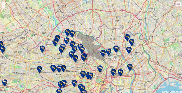 東京都のカラオケBanBanの店舗地図