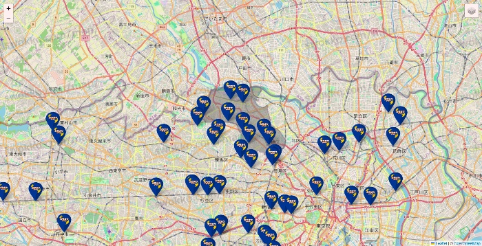 東京都のカラオケBanBanの店舗地図