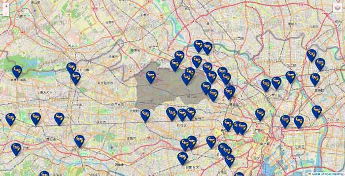 東京都のカラオケBanBanの店舗地図