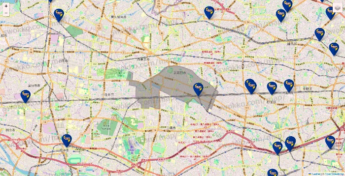 東京都のカラオケBanBanの店舗地図
