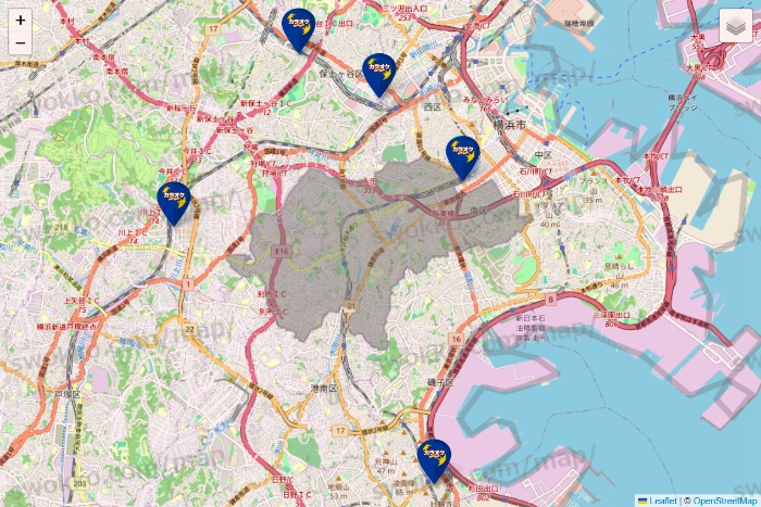 神奈川県のカラオケBanBanの店舗地図