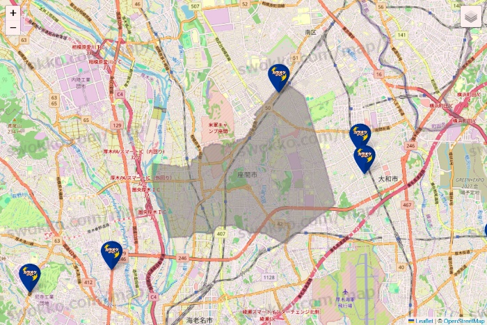 神奈川県のカラオケBanBanの店舗地図