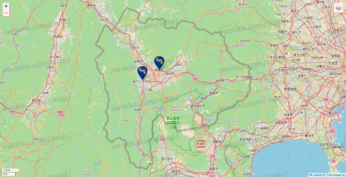 山梨県のカラオケBanBanの店舗地図