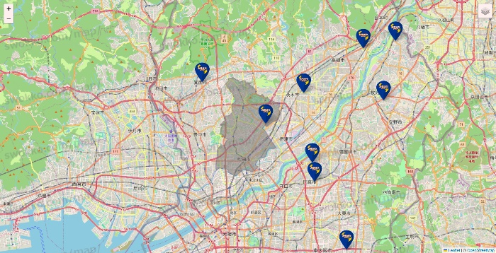 大阪府のカラオケBanBanの店舗地図
