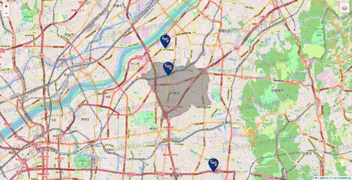 大阪府のカラオケBanBanの店舗地図