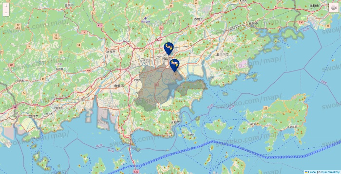 岡山県のカラオケBanBanの店舗地図
