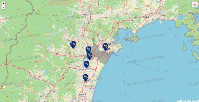 宮城県のカラオケBanBanの店舗地図