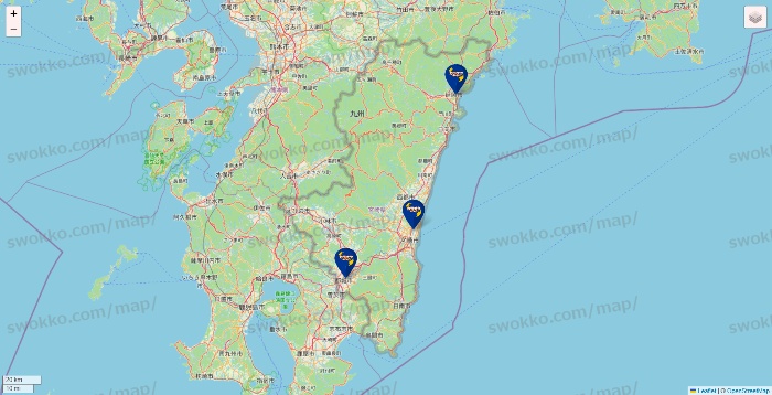 宮崎県のカラオケBanBanの店舗地図