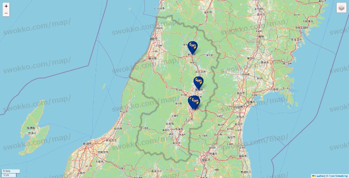 山形県のカラオケBanBanの店舗地図