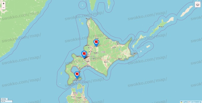 北海道のカラオケ館の店舗地図