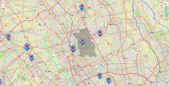 埼玉県のカラオケ館の店舗地図