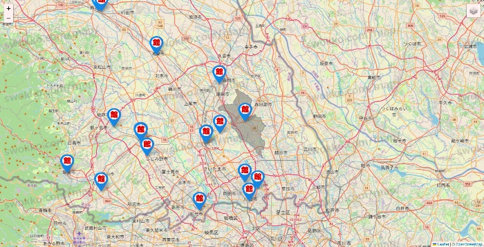 埼玉県のカラオケ館の店舗地図