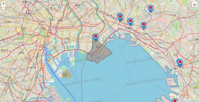 千葉県のカラオケ館の店舗地図