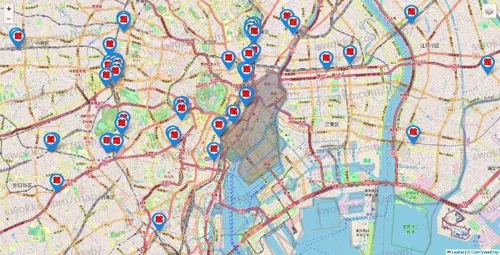 東京都のカラオケ館の店舗地図