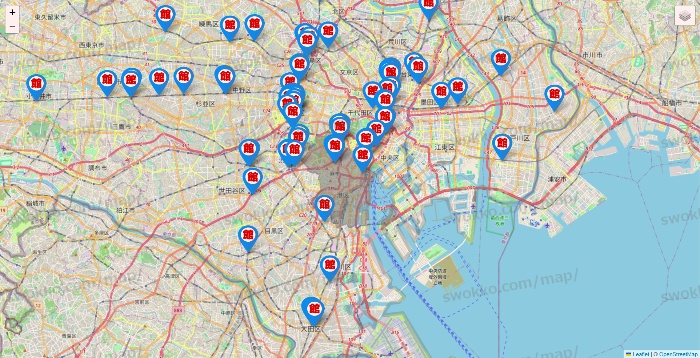 東京都のカラオケ館の店舗地図