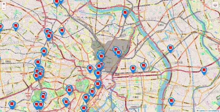 東京都のカラオケ館の店舗地図