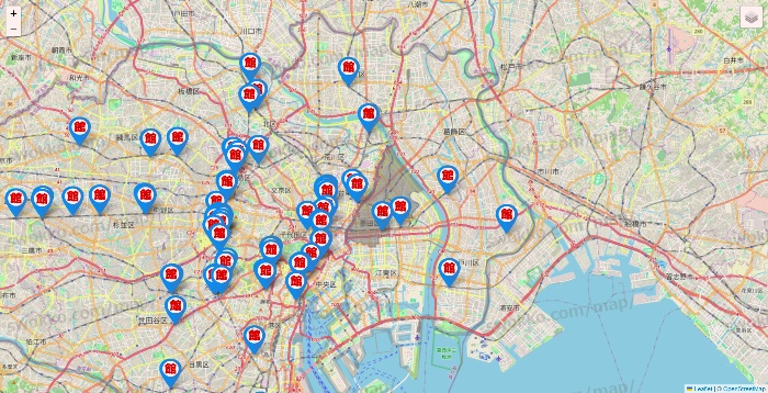 東京都のカラオケ館の店舗地図