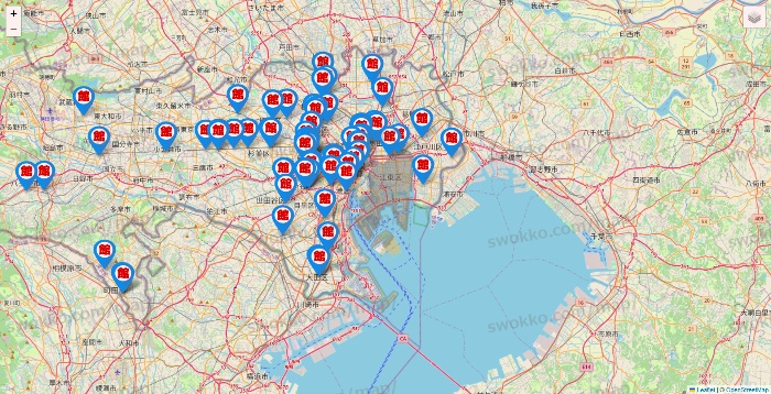 東京都のカラオケ館の店舗地図