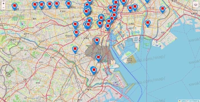 東京都のカラオケ館の店舗地図