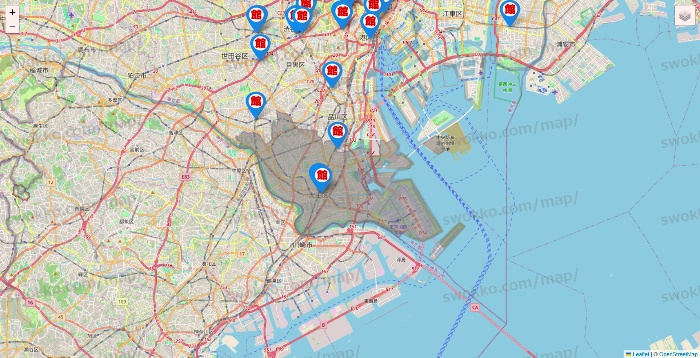 東京都のカラオケ館の店舗地図