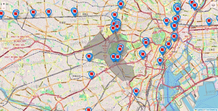 東京都のカラオケ館の店舗地図